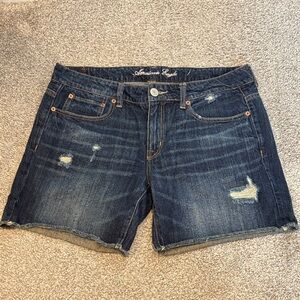American Eagle Outfitters Women's Ripped Jean Shorts - Dark Blue